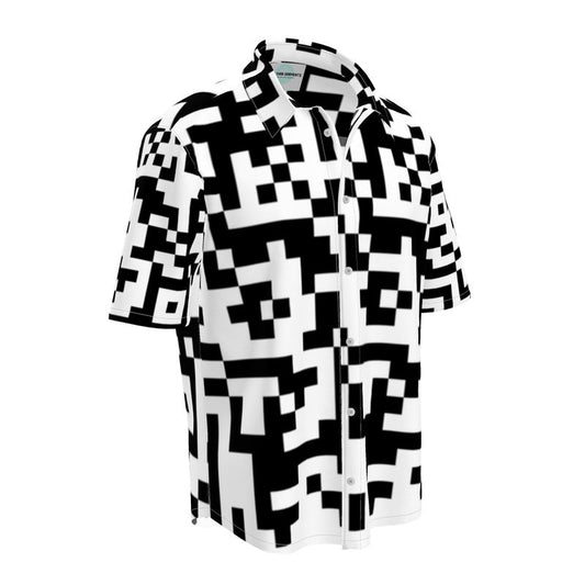 Barcode - Black & White Short Sleeve Button Up, Mother Of Pearl Buttons, Breathable Fabric, Men's Short Sleeve Shirt