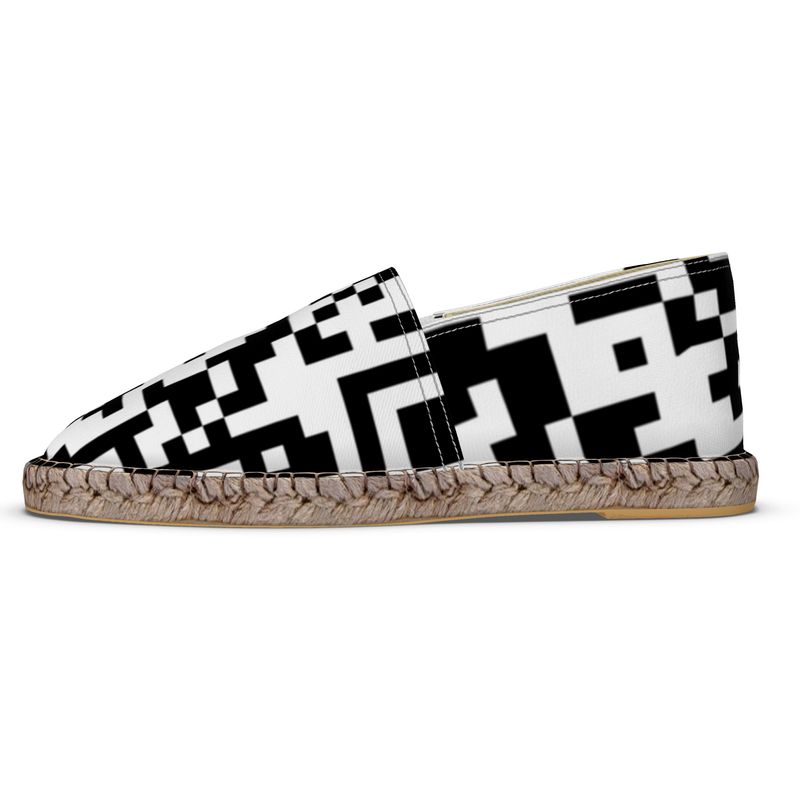 Barcode - Black & White Non-Slip Rubber Base Unisex Jute Woven Insole Espadrilles