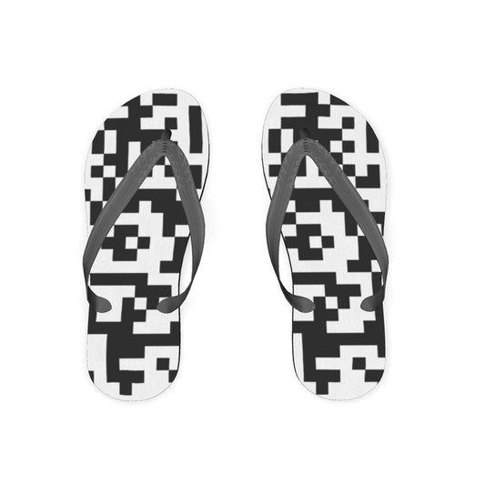 Barcode - Black & White Plastic Straps, Covered With Poly-Satin, Sturdy Foam Base Flip Flops