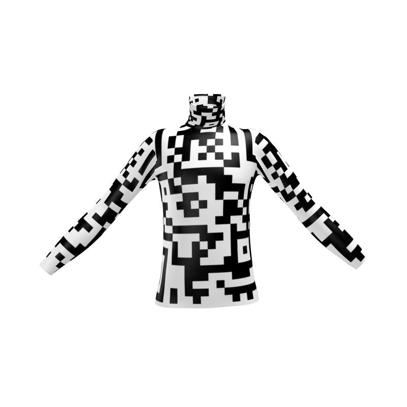 Barcode - Black & White Long Sleeves, Men's Slim Fit Roll Neck