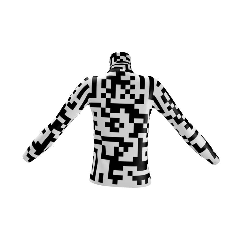 Barcode - Black & White Long Sleeves, Men's Slim Fit Roll Neck