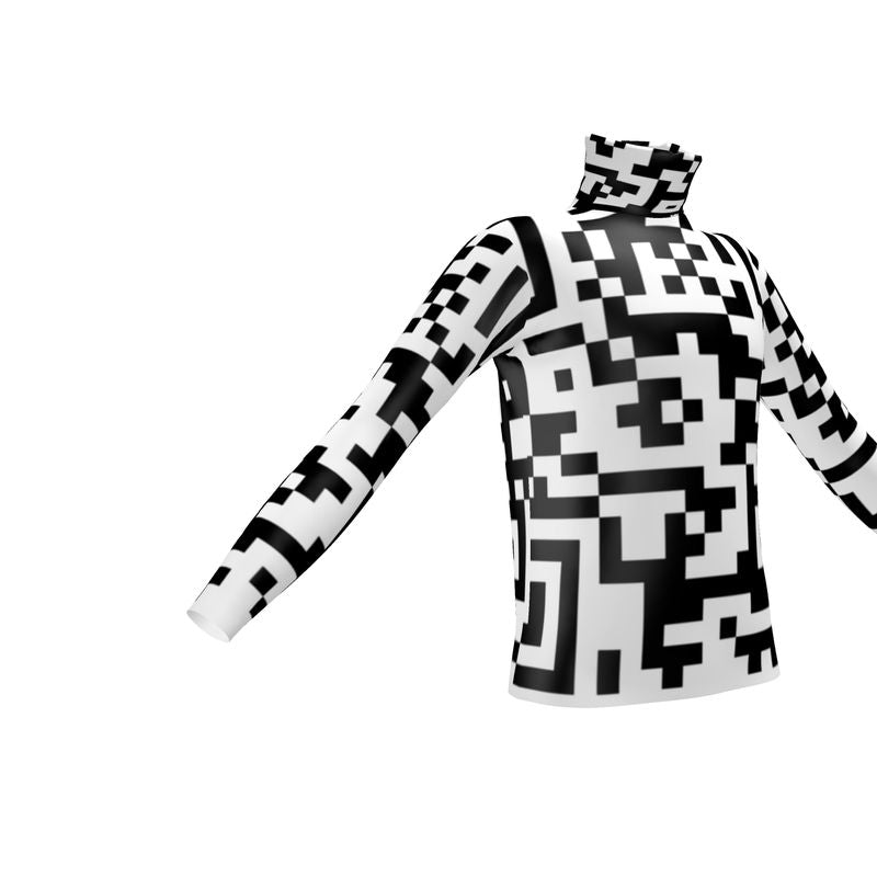 Barcode - Black & White Long Sleeves, Men's Slim Fit Roll Neck