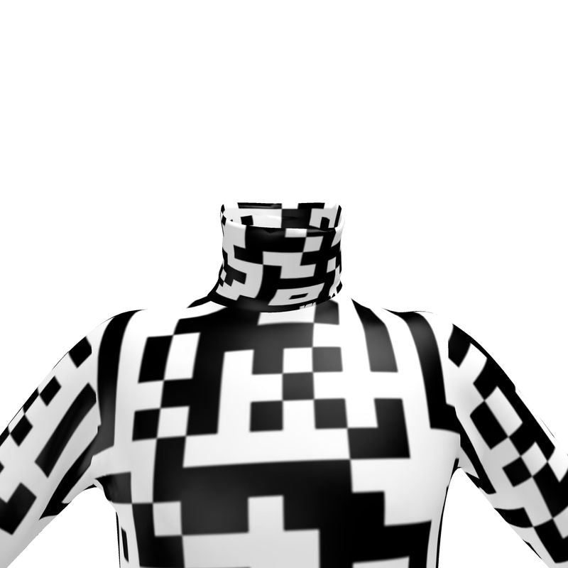 Barcode - Black & White Long Sleeves, Men's Slim Fit Roll Neck