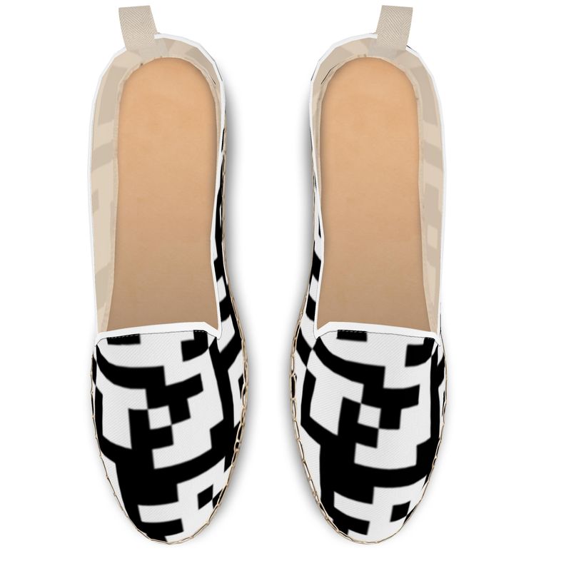 Barcode - Black & White  Fabric Or Jute Innersole, Flat Shoe, Rubberised Hard Wearing Sole, Loafer Espadrilles