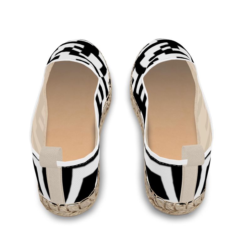 Barcode - Black & White  Fabric Or Jute Innersole, Flat Shoe, Rubberised Hard Wearing Sole, Loafer Espadrilles