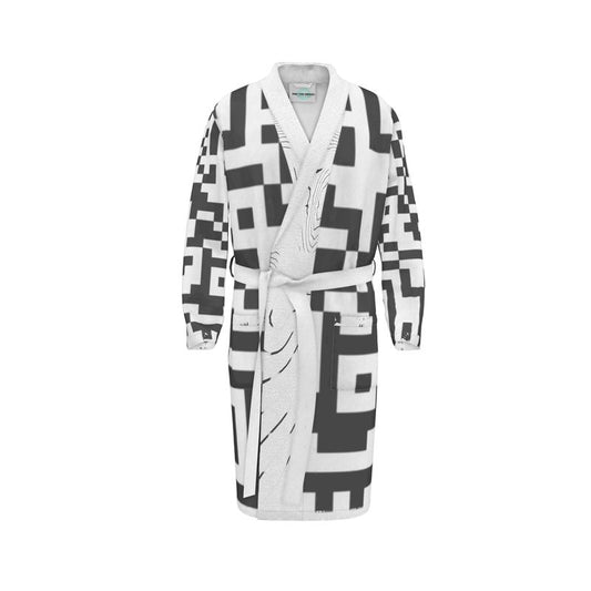 Barcode - Black & White Unisex Fire-Rated Fabric Dressing Gown