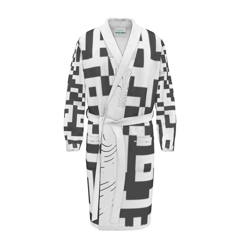 Barcode - Black & White Unisex Fire-Rated Fabric Dressing Gown