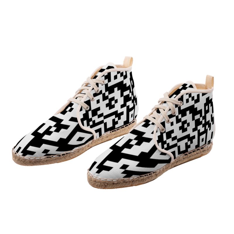 Barcode - Black & White High Top Lace Up Espadrilles