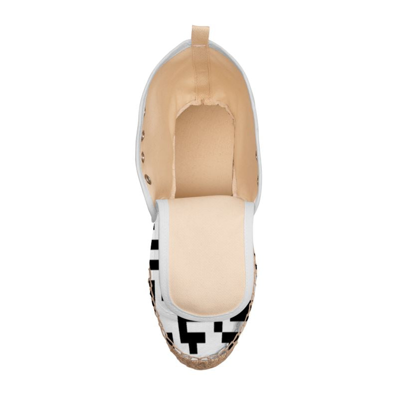 Barcode - Black & White High Top Lace Up Espadrilles