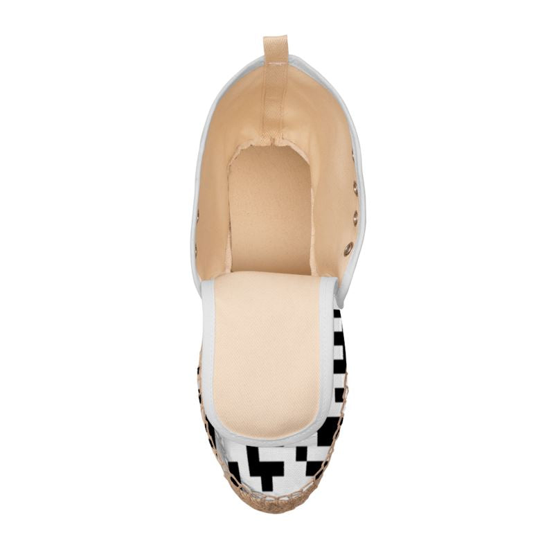 Barcode - Black & White High Top Lace Up Espadrilles