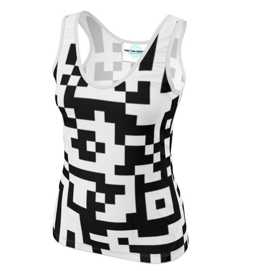 Barcode - Black & White Scoop Neck, Higher At The Back Ladies Vest Top