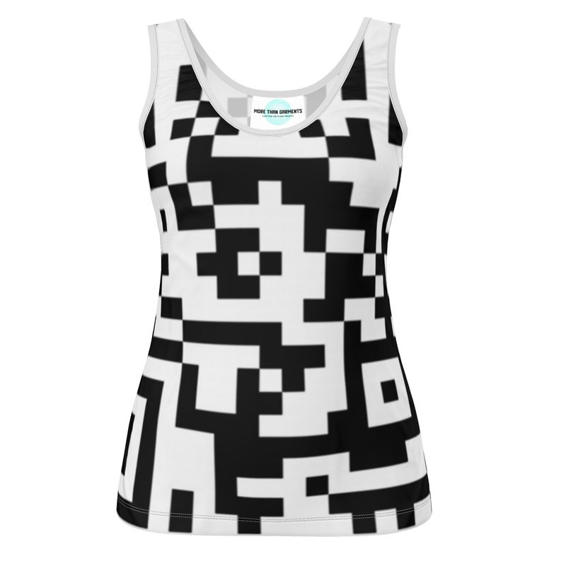 Barcode - Black & White Scoop Neck, Higher At The Back Ladies Vest Top