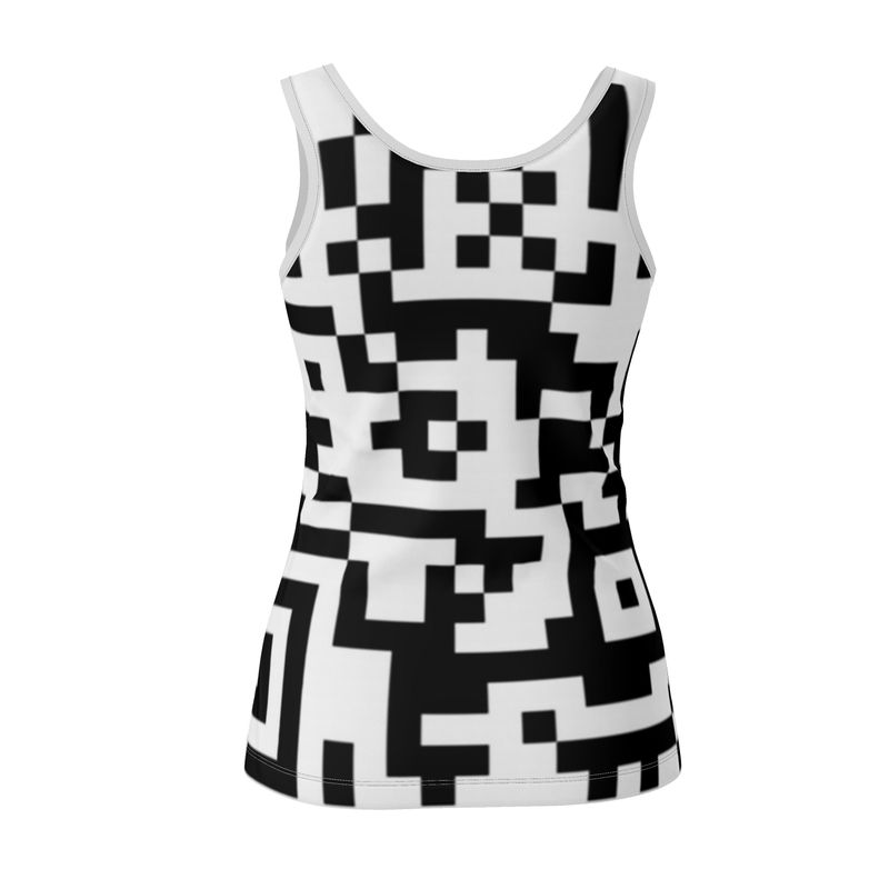 Barcode - Black & White Scoop Neck, Higher At The Back Ladies Vest Top