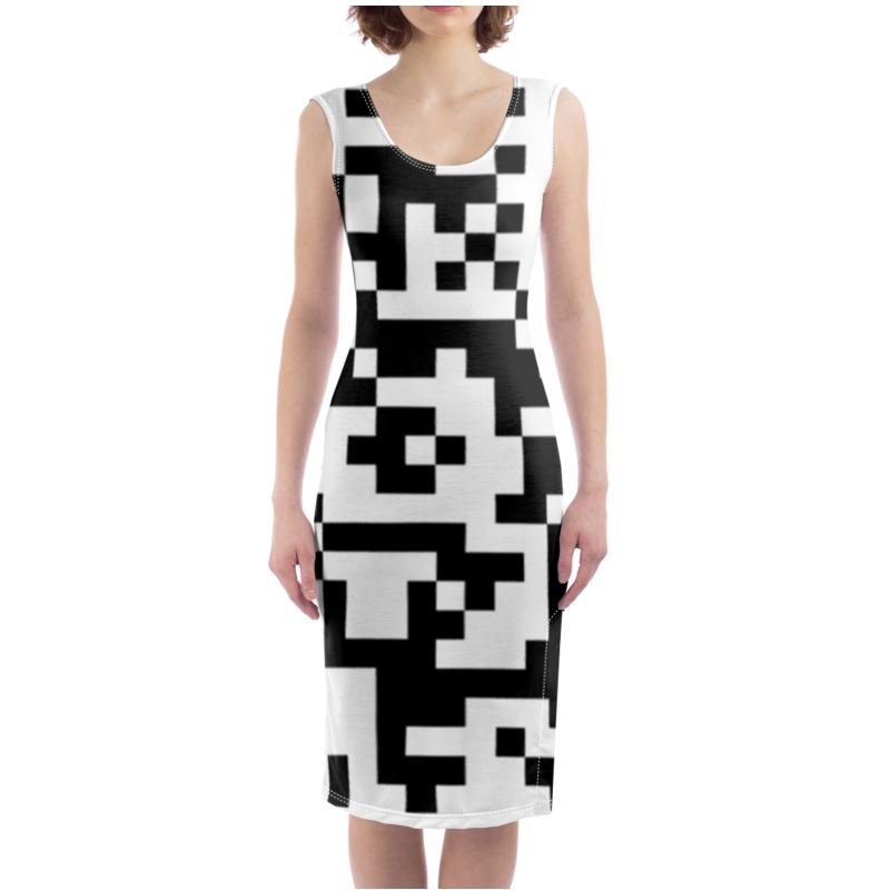 Barcode - Black & White Silky, Slim Fit Split Leg Bodycon Dress