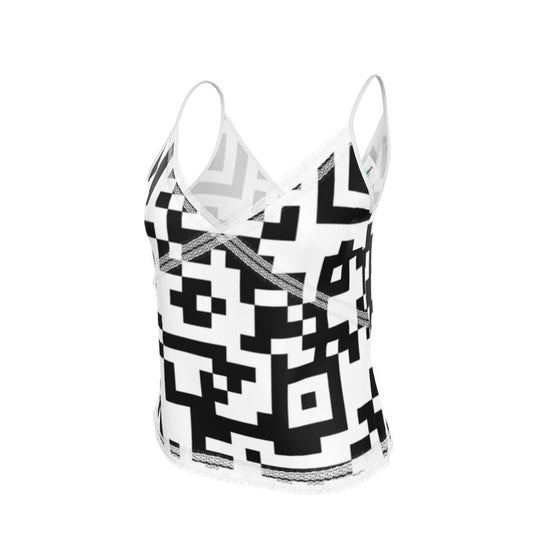 Barcode - Black & White V-Neck Front And Back Eyelash Lace Trim Cami