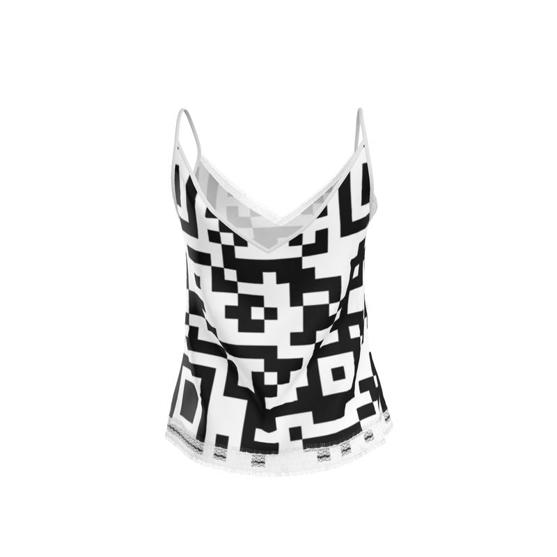 Barcode - Black & White V-Neck Front And Back Eyelash Lace Trim Cami