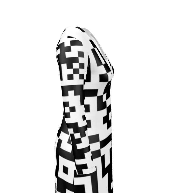 Barcode - Black & White V-Neck, Button Through Top To Bottom Ladies Cardigan