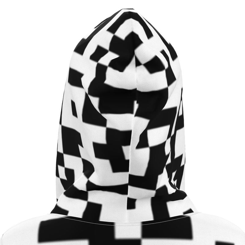 Barcode - Black & White Kangaroo Front Pocket, Mini Dress With Long Sleeves, Hooded Dress With Drawstring, Rox Sports Or Ponte Jersey Hoodie Dress