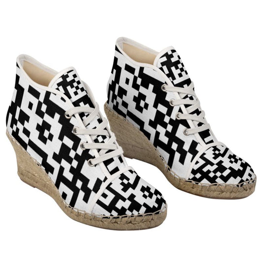 Barcode - Black & White Perfect For Standing Out In The Summer, Stylish Handmade Ladies Wedge Espadrilles