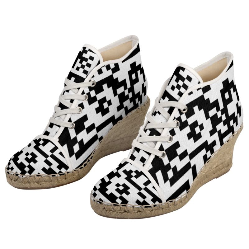 Barcode - Black & White Perfect For Standing Out In The Summer, Stylish Handmade Ladies Wedge Espadrilles