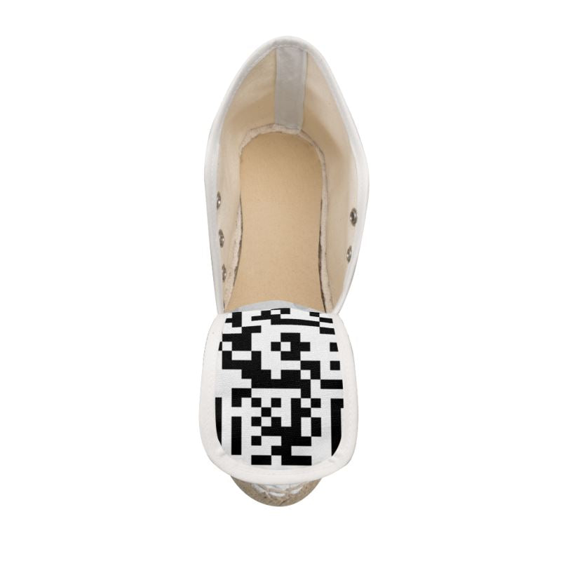 Barcode - Black & White Perfect For Standing Out In The Summer, Stylish Handmade Ladies Wedge Espadrilles