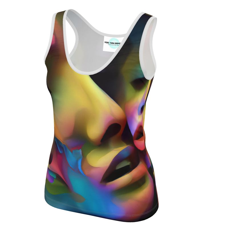 Pleasure Remix 2 - Yellow, Red & Blue Scoop Neck, Higher At The Back Ladies Vest Top