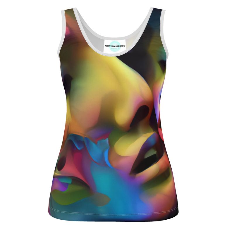 Pleasure Remix 2 - Yellow, Red & Blue Scoop Neck, Higher At The Back Ladies Vest Top