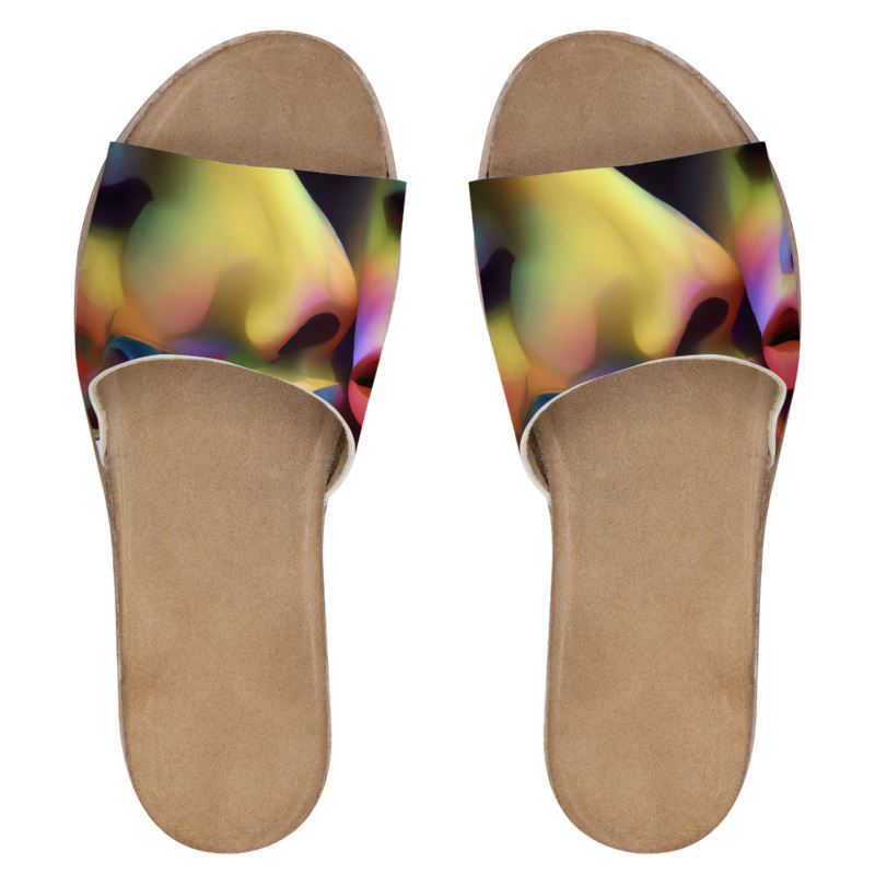 Pleasure Remix 2 - Yellow, Red & Blue Leather Band, Cork & Rubber Sole, Leather Suedette Insole, Women's Leather Sliders