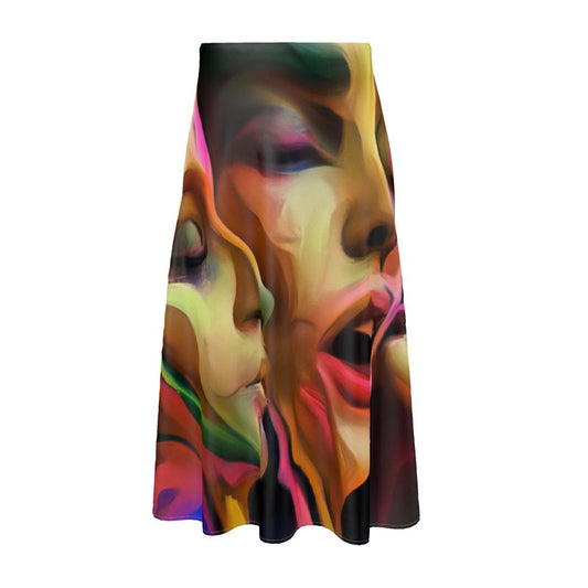 Pleasure Remix 3 - Blue and Orange Elasticated Waist, High Rise, A-line Shape, Luxurious Feel Premium Quality Midi Skirt