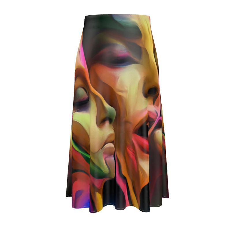 Pleasure Remix 3 - Blue and Orange Elasticated Waist, High Rise, A-line Shape, Luxurious Feel Premium Quality Midi Skirt