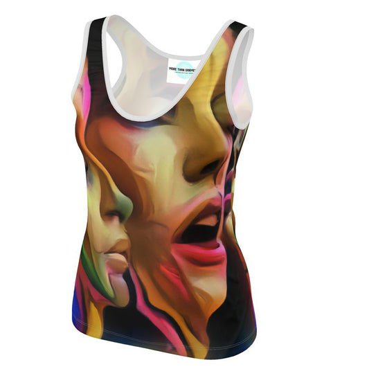 Pleasure Remix 3 - Blue and Orange Scoop Neck, Higher At The Back Ladies Vest Top