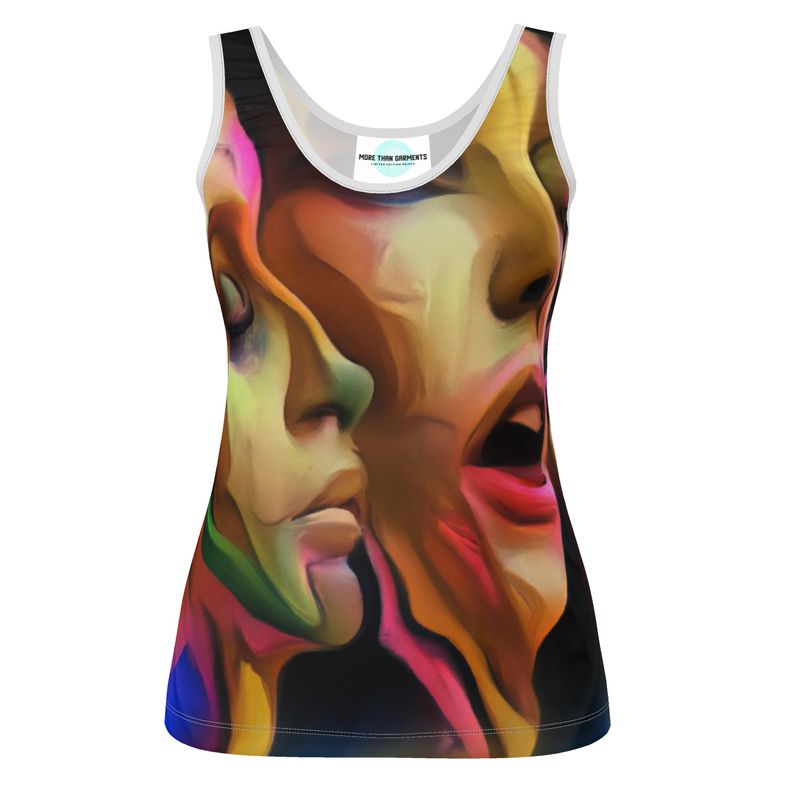 Pleasure Remix 3 - Blue and Orange Scoop Neck, Higher At The Back Ladies Vest Top