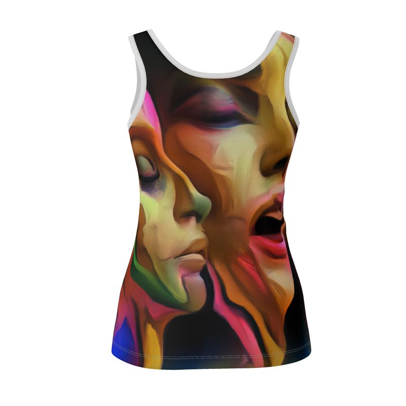 Pleasure Remix 3 - Blue and Orange Scoop Neck, Higher At The Back Ladies Vest Top