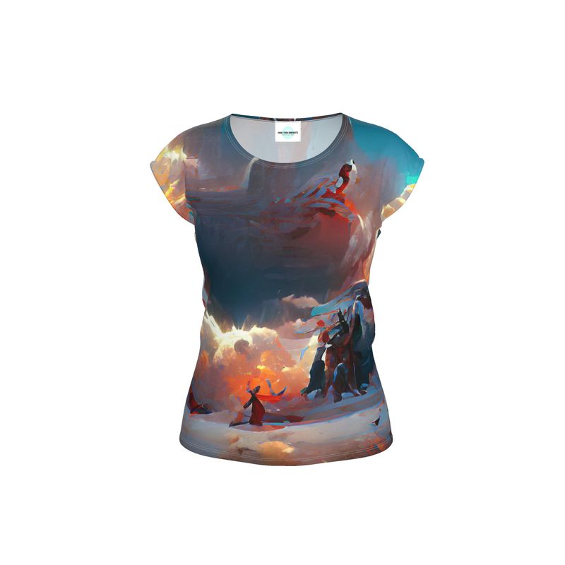 Triumphant - Sky Blue, Orange & Red Ideal For Special Occasions, Comfortable Stretchy Fabric, Relaxed Fit, Ladies Loose Fit T-Shirt