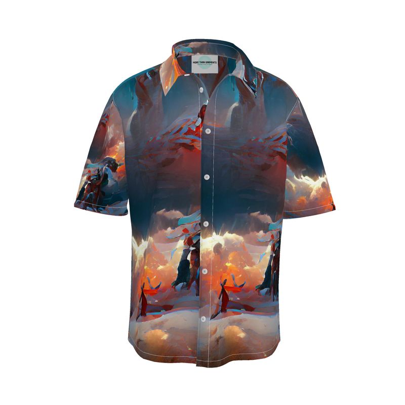 Triumphant - Sky Blue, Orange & Red Short Sleeve Button Up, Mother Of Pearl Buttons, Breathable Fabric, Men's Short Sleeve Shirt