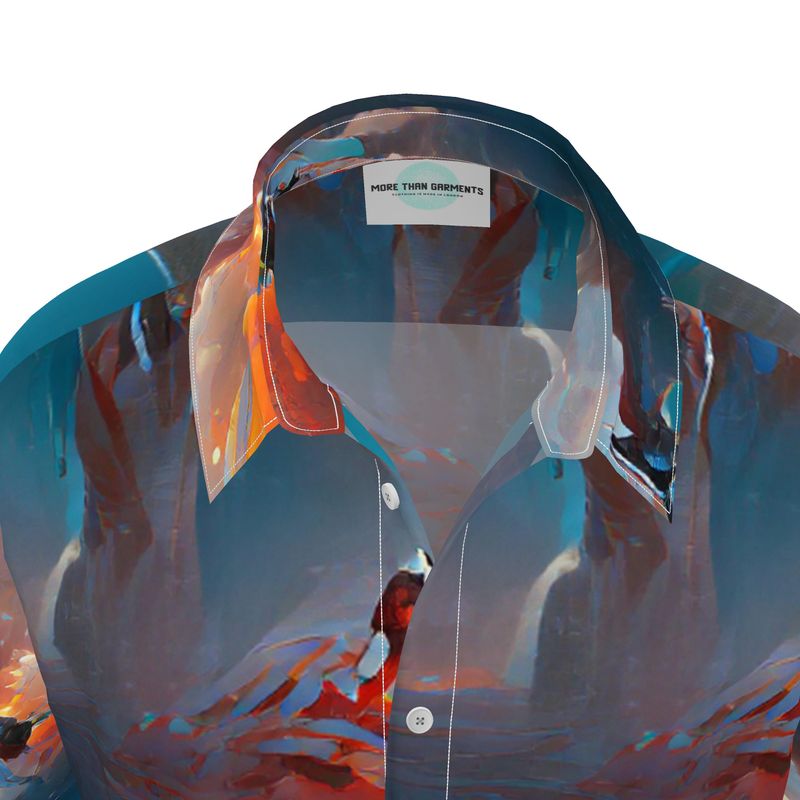 Triumphant - Sky Blue, Orange & Red Short Sleeve Button Up, Mother Of Pearl Buttons, Breathable Fabric, Men's Short Sleeve Shirt