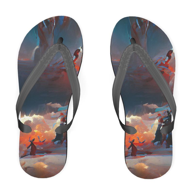 Triumphant - Sky Blue, Orange & Red Plastic Straps, Covered With Poly-Satin, Sturdy Foam Base Flip Flops