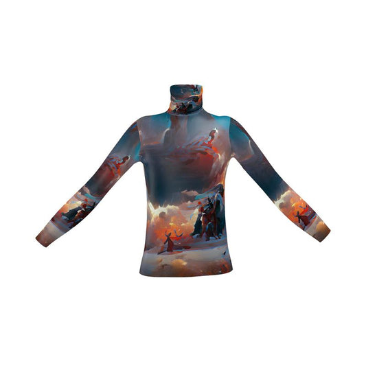 Triumphant - Sky Blue, Orange & Red Long Sleeves, Men's Slim Fit Roll Neck