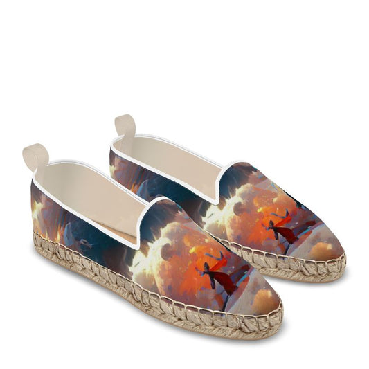 Triumphant - Sky Blue, Orange & Red Fabric Or Jute Innersole, Flat Shoe, Rubberised Hard Wearing Sole, Loafer Espadrilles