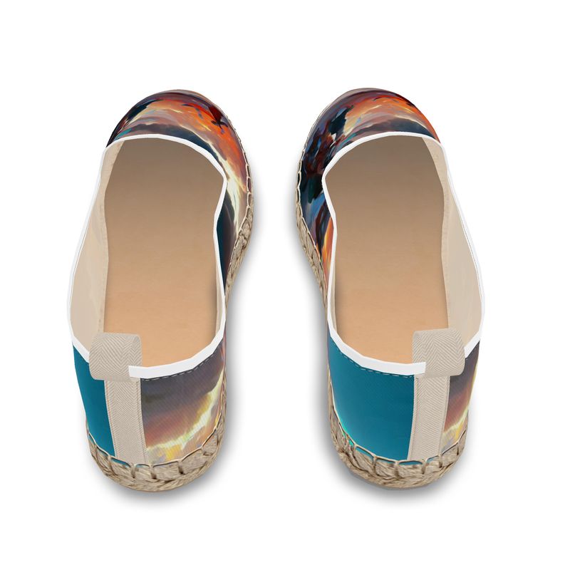 Triumphant - Sky Blue, Orange & Red Fabric Or Jute Innersole, Flat Shoe, Rubberised Hard Wearing Sole, Loafer Espadrilles