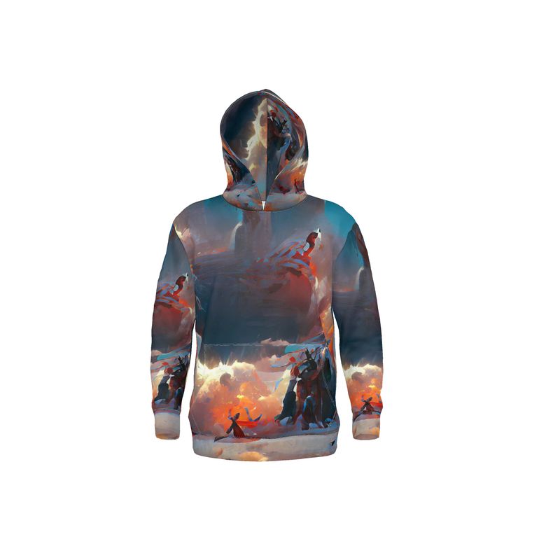 Triumphant - Sky Blue, Orange & Red Unisex Pullover Or Zipper, Relaxed Fit, Cut & Sewn Hoodie