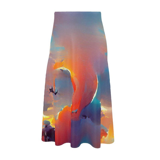 Optimistic - Blue and Orange Elasticated Waist, High Rise, A-line Shape, Luxurious Feel Premium Quality Midi Skirt