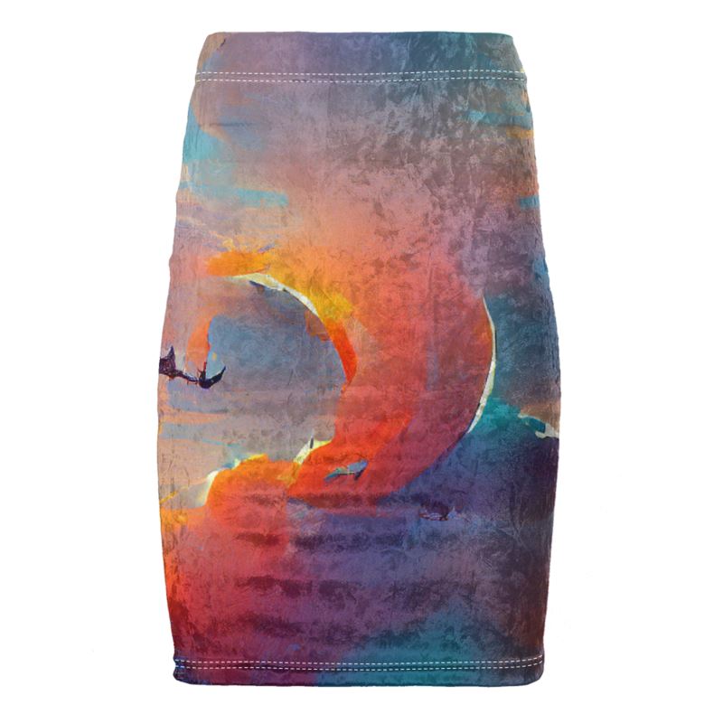 Optimistic - Blue and Orange Chose Top Stitch Thread Colour Pencil Skirt