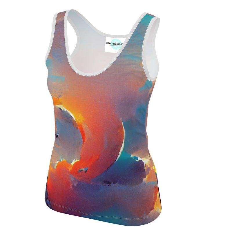 Optimistic - Blue and Orange Scoop Neck, Higher At The Back Ladies Vest Top