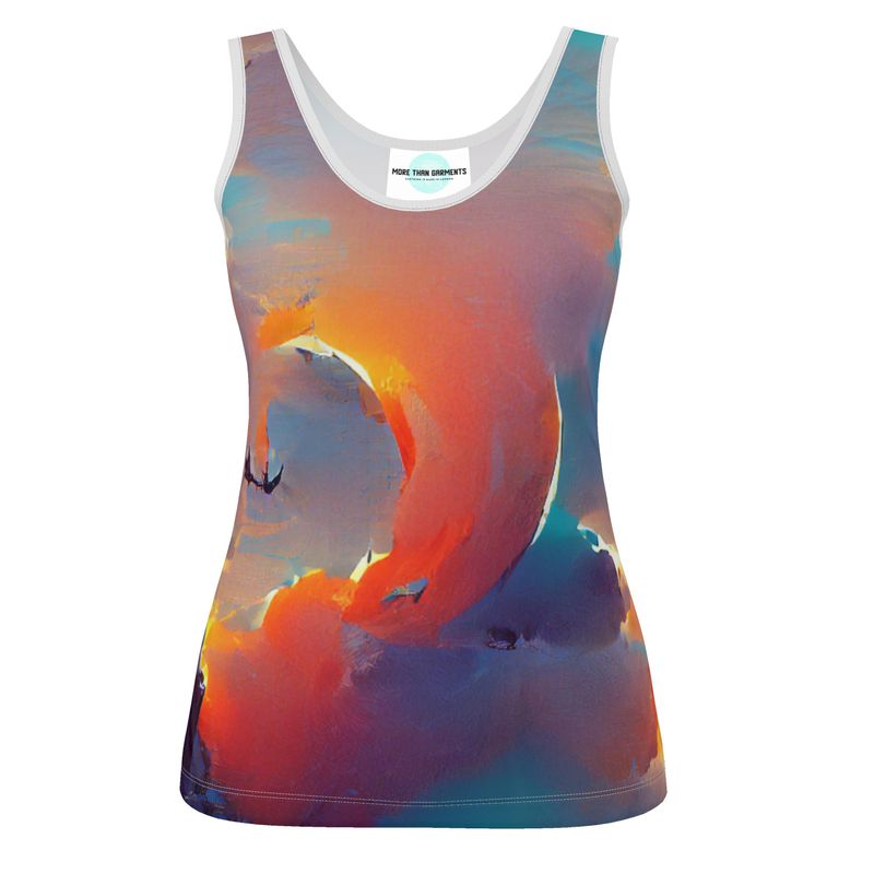 Optimistic - Blue and Orange Scoop Neck, Higher At The Back Ladies Vest Top