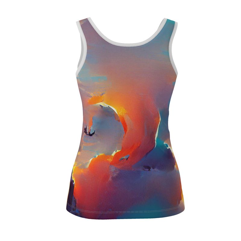 Optimistic - Blue and Orange Scoop Neck, Higher At The Back Ladies Vest Top