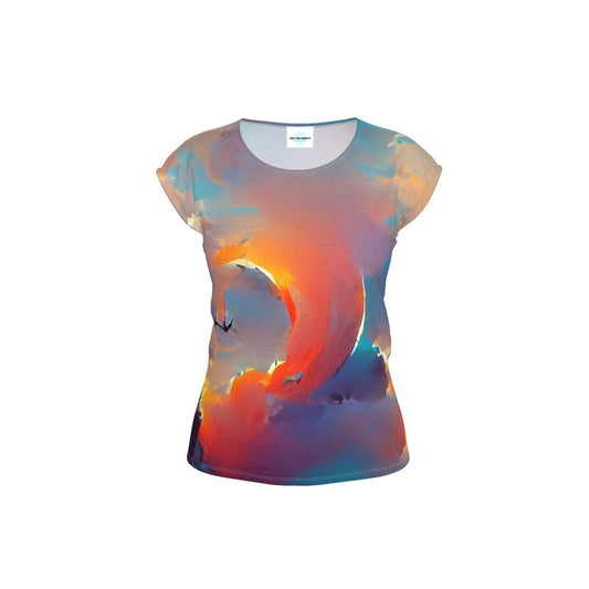 Optimistic - Blue and Orange Ideal For Special Occasions, Comfortable Stretchy Fabric, Relaxed Fit, Ladies Loose Fit T-Shirt