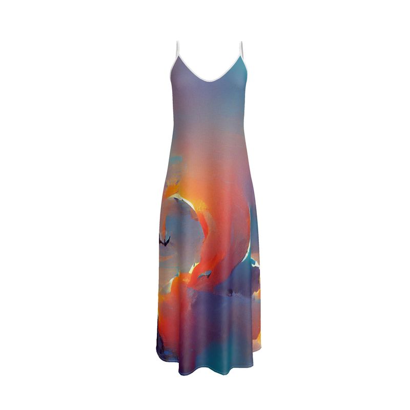 Optimistic - Blue and Orange Tapered Waist, Flared Bottom Slip Dress