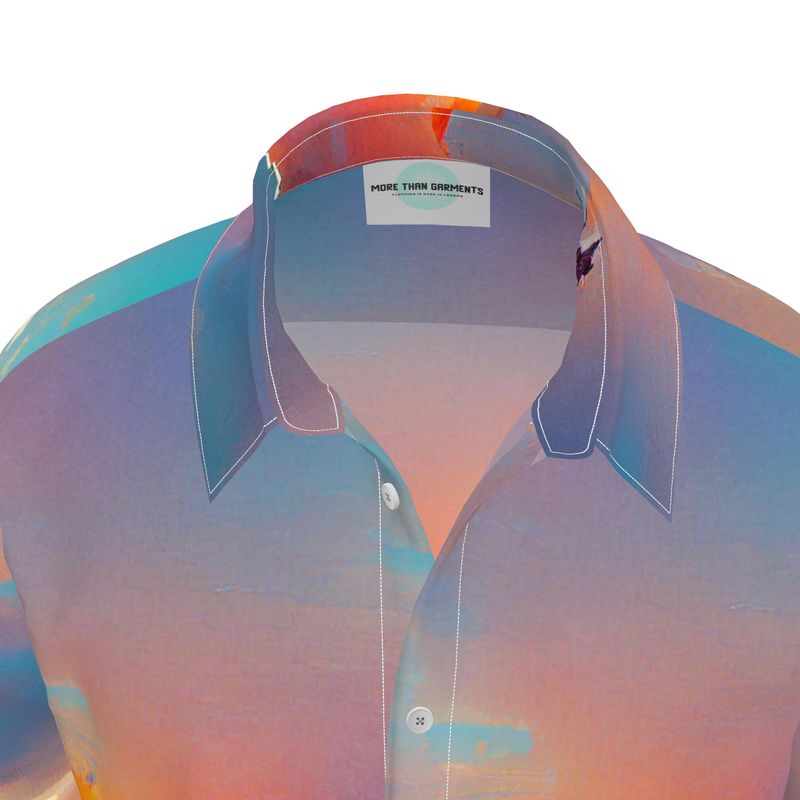 Optimistic - Blue and Orange Short Sleeve Button Up, Mother Of Pearl Buttons, Breathable Fabric, Men's Short Sleeve Shirt