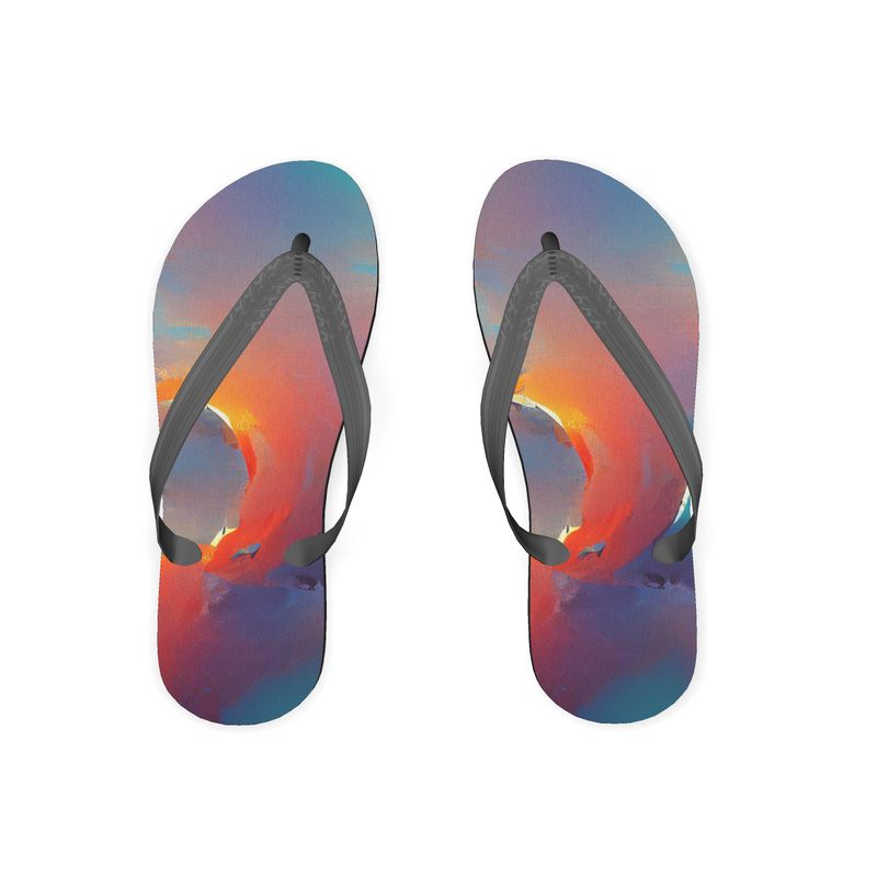 Optimistic - Blue and Orange Plastic Straps, Covered With Poly-Satin, Sturdy Foam Base Flip Flops